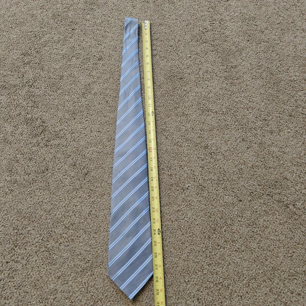 Ermenegildo Zegna Silk Tie Blue Gray Striped Made‎ in Italy Mens Classic Necktie